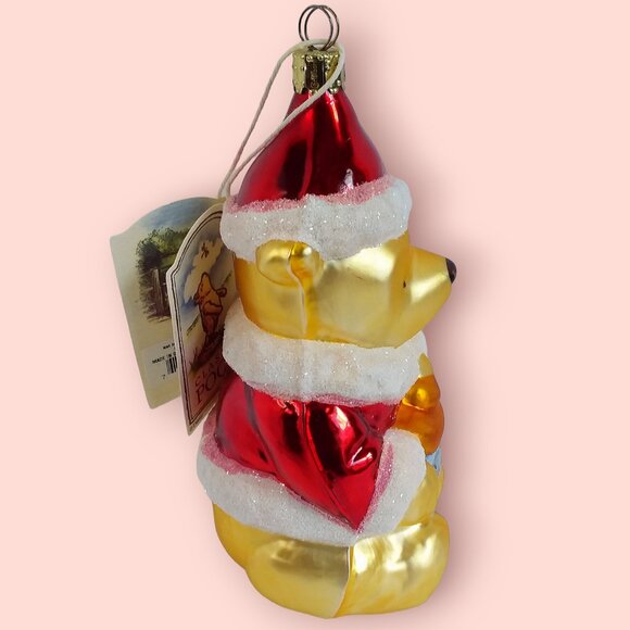 Vtg 1997 Disney Winnie the Pooh Mercury Glass Ornament Santa Suit Hunny Pot main image 8